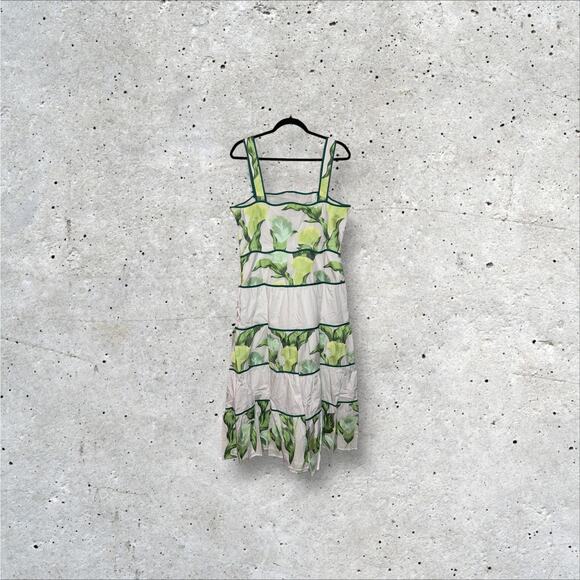 Adelyn Rae Lisha Embroidered Floral Leaf Tiered Midi Dress 100% Cotton Romantic - Picture 6 of 7